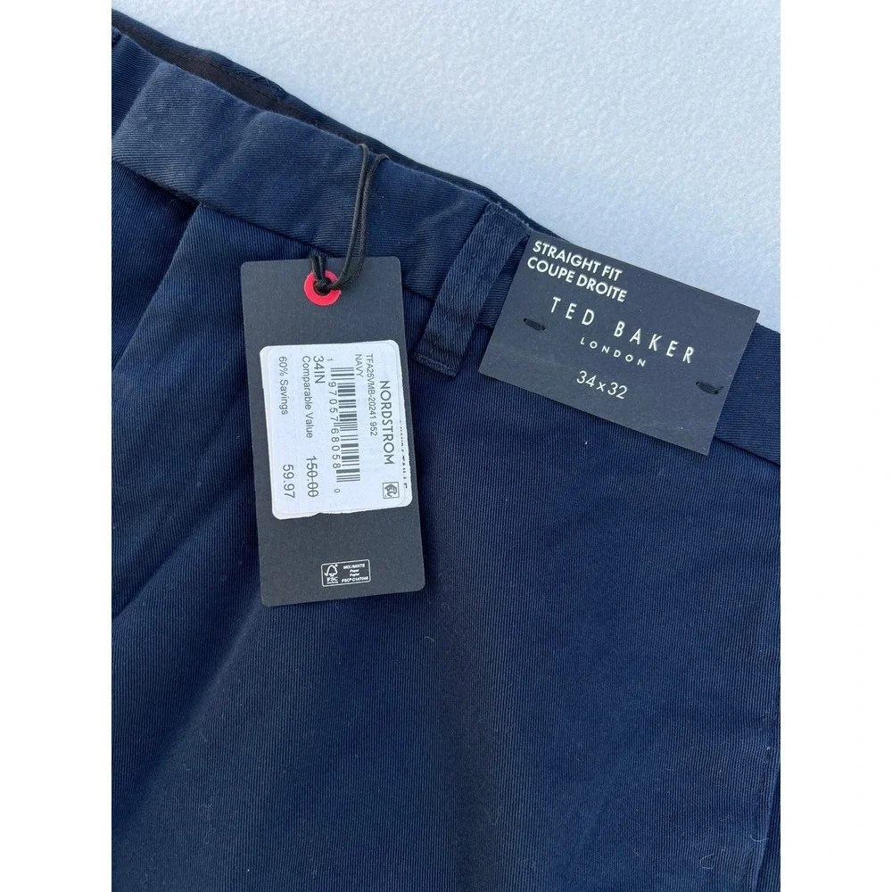 Ted Baker London Men Navy Blue Straight Fit‎ Chinos Trousers Pants 34W 32L